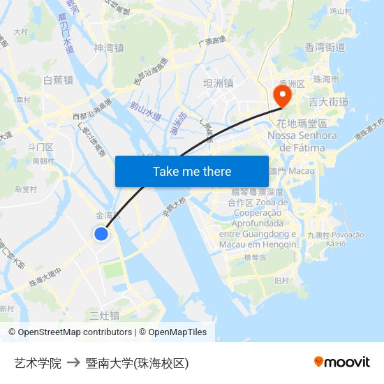 艺术学院 to 暨南大学(珠海校区) map