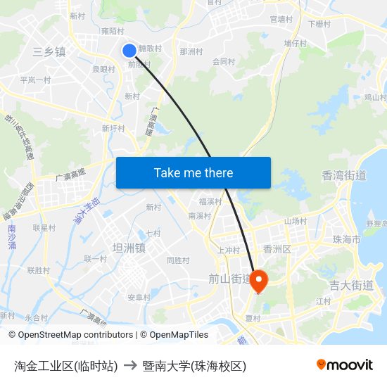 淘金工业区(临时站) to 暨南大学(珠海校区) map