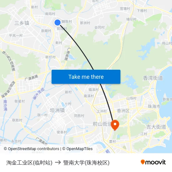 淘金工业区(临时站) to 暨南大学(珠海校区) map
