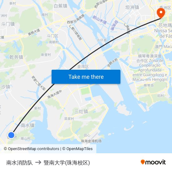 南水消防队 to 暨南大学(珠海校区) map