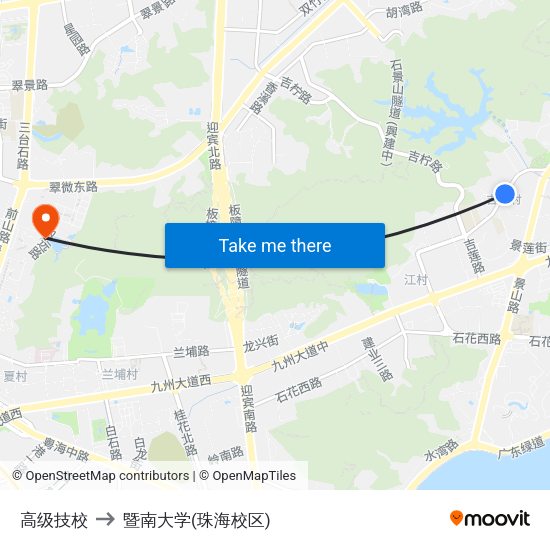 高级技校 to 暨南大学(珠海校区) map