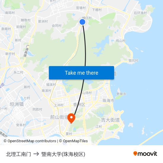北理工南门 to 暨南大学(珠海校区) map