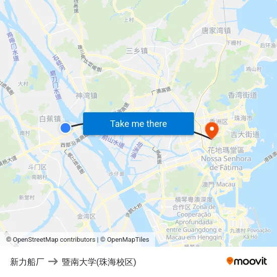 新力船厂 to 暨南大学(珠海校区) map