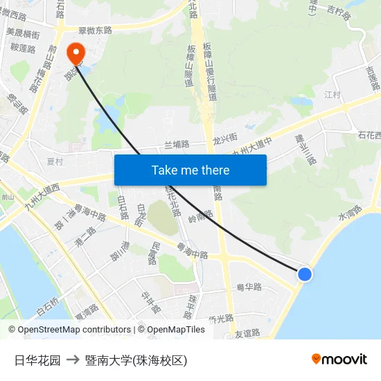 日华花园 to 暨南大学(珠海校区) map