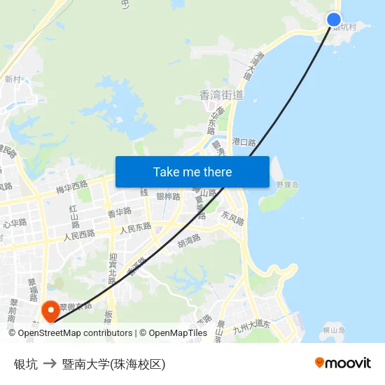 银坑 to 暨南大学(珠海校区) map