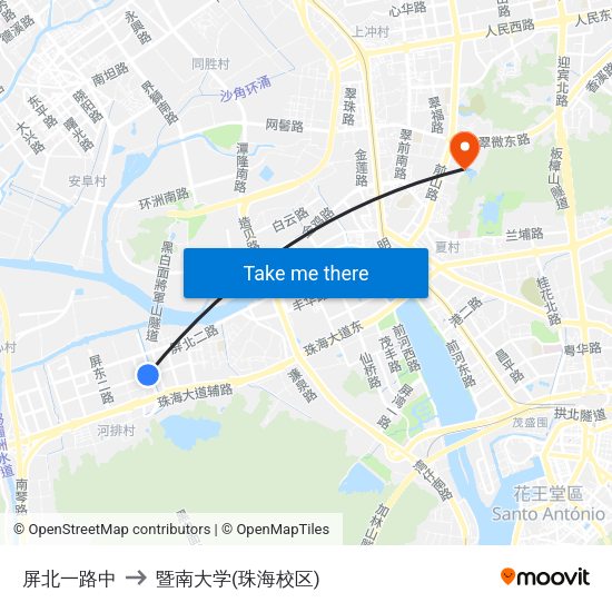 屏北一路中 to 暨南大学(珠海校区) map