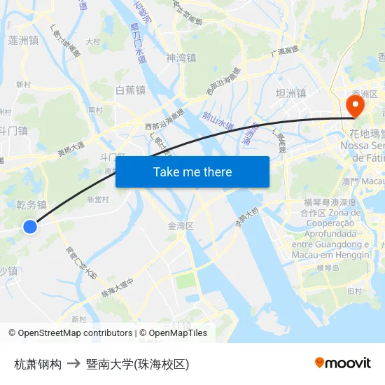 杭萧钢构 to 暨南大学(珠海校区) map