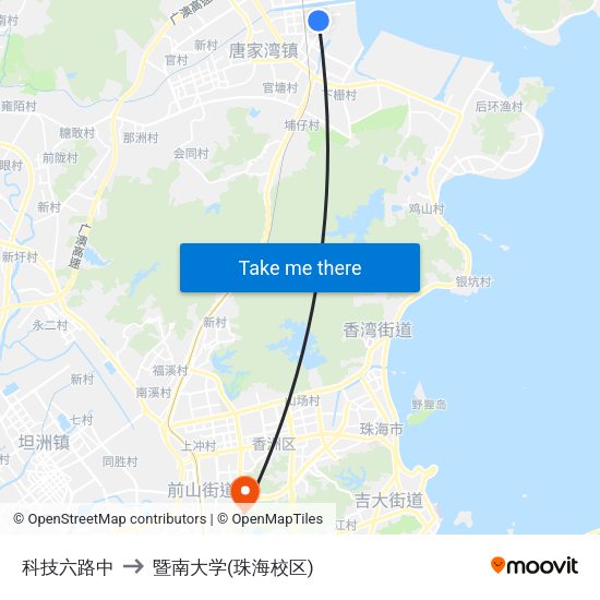 科技六路中 to 暨南大学(珠海校区) map