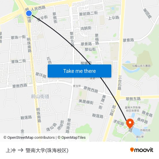 上冲 to 暨南大学(珠海校区) map