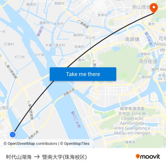 时代山湖海 to 暨南大学(珠海校区) map