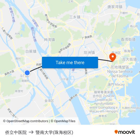 侨立中医院 to 暨南大学(珠海校区) map