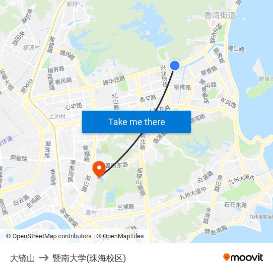大镜山 to 暨南大学(珠海校区) map