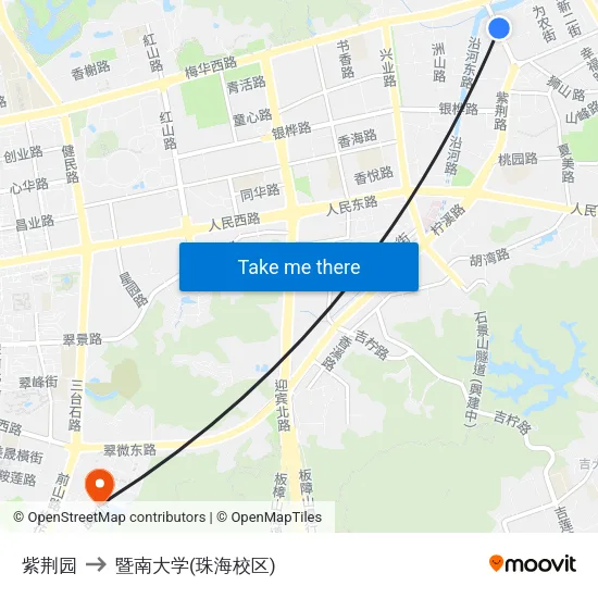 紫荆园 to 暨南大学(珠海校区) map