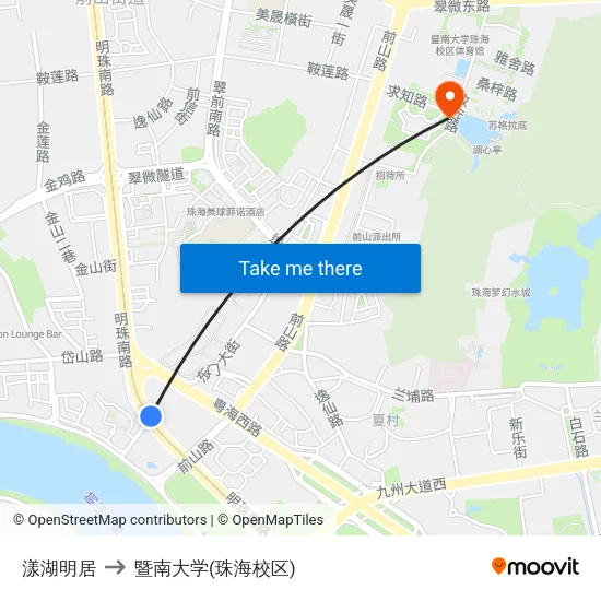 漾湖明居 to 暨南大学(珠海校区) map