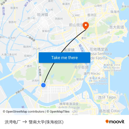 洪湾电厂 to 暨南大学(珠海校区) map