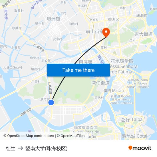 红生 to 暨南大学(珠海校区) map