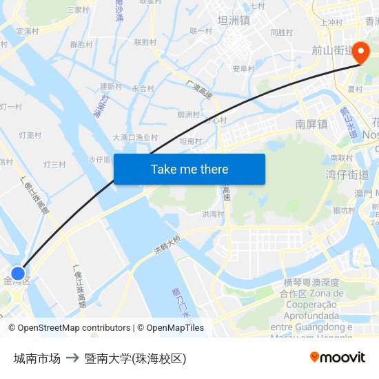 城南市场 to 暨南大学(珠海校区) map