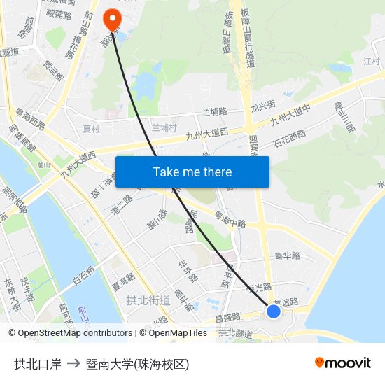 拱北口岸 to 暨南大学(珠海校区) map