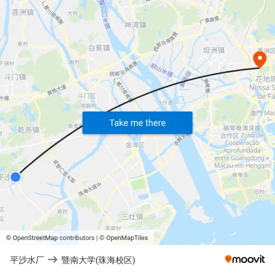 平沙水厂 to 暨南大学(珠海校区) map