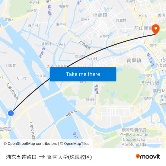 湖东五连路口 to 暨南大学(珠海校区) map