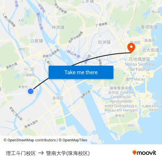 理工斗门校区 to 暨南大学(珠海校区) map