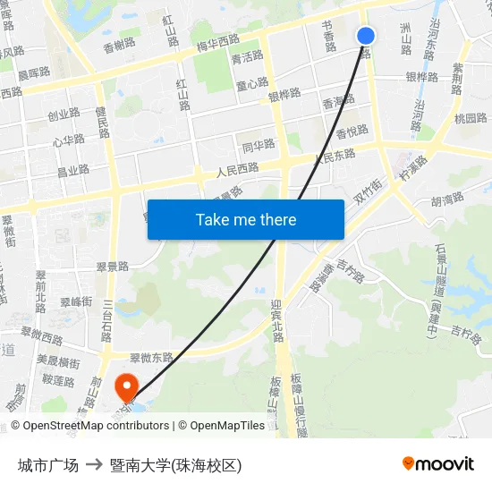 城市广场 to 暨南大学(珠海校区) map