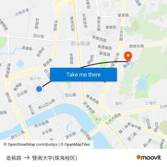 造裕路 to 暨南大学(珠海校区) map