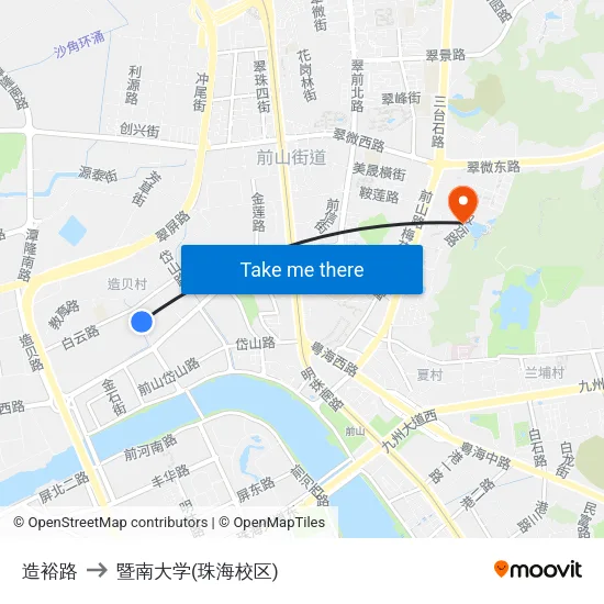 造裕路 to 暨南大学(珠海校区) map