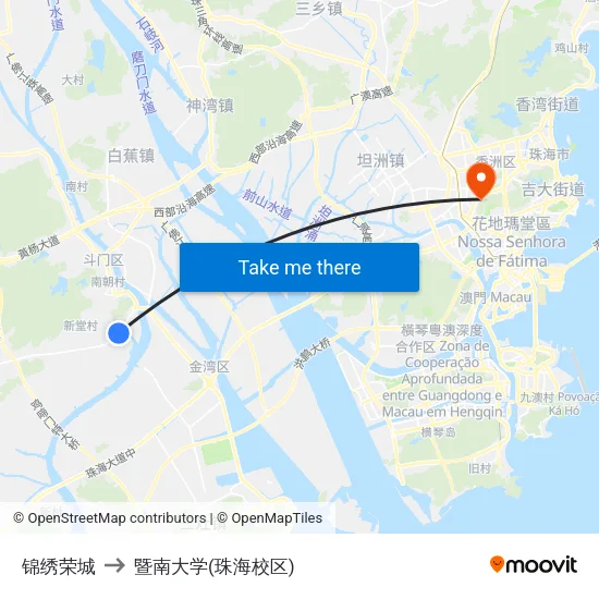 锦绣荣城 to 暨南大学(珠海校区) map