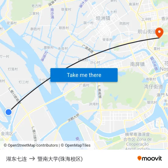 湖东七连 to 暨南大学(珠海校区) map