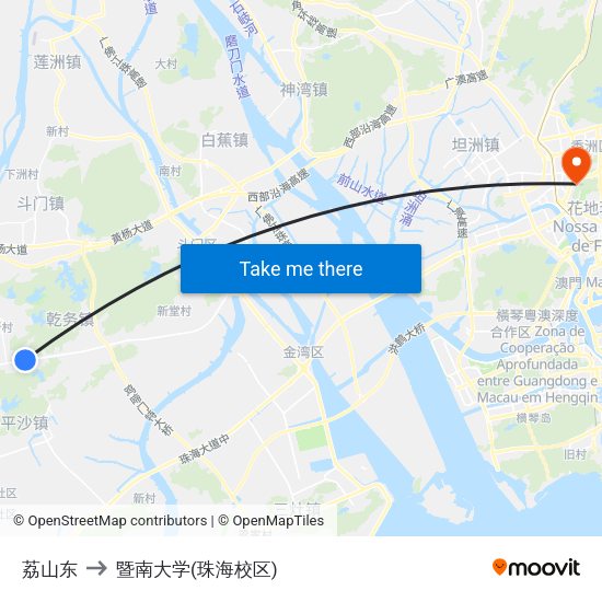 荔山东 to 暨南大学(珠海校区) map