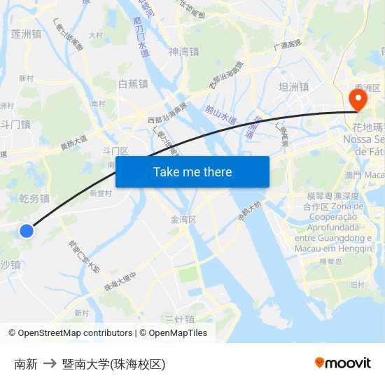 南新 to 暨南大学(珠海校区) map