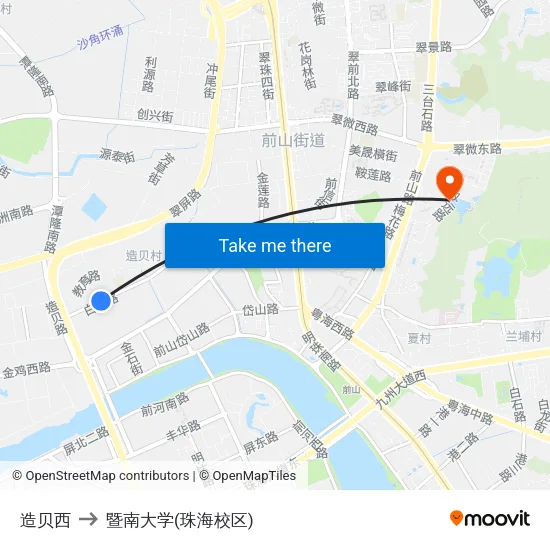 造贝西 to 暨南大学(珠海校区) map