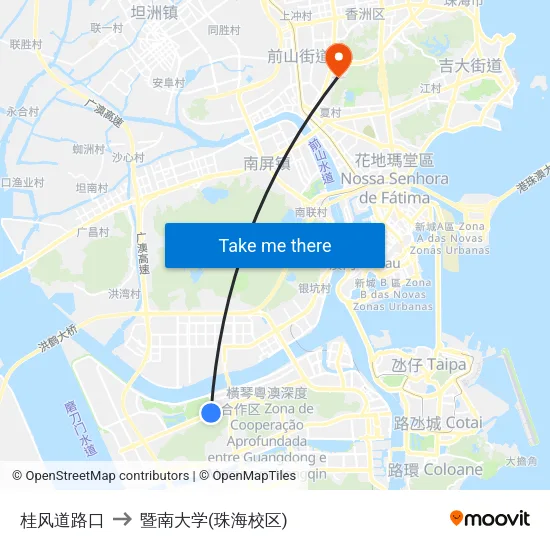 桂风道路口 to 暨南大学(珠海校区) map