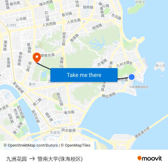 九洲花园 to 暨南大学(珠海校区) map