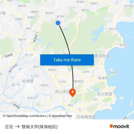 正坑 to 暨南大学(珠海校区) map