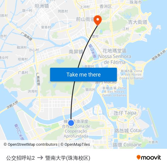 公交招呼站2 to 暨南大学(珠海校区) map