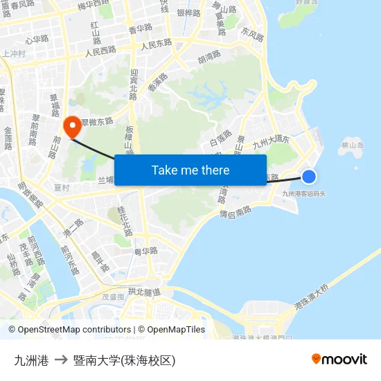 九洲港 to 暨南大学(珠海校区) map