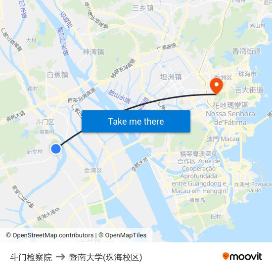 斗门检察院 to 暨南大学(珠海校区) map
