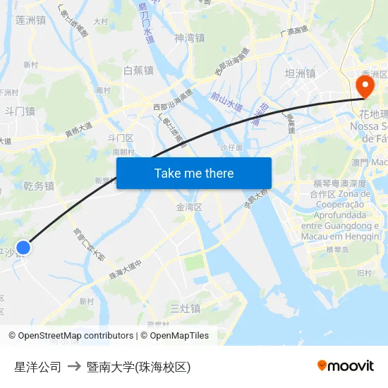 星洋公司 to 暨南大学(珠海校区) map