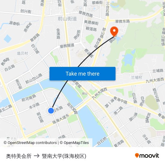 奥特美会所 to 暨南大学(珠海校区) map