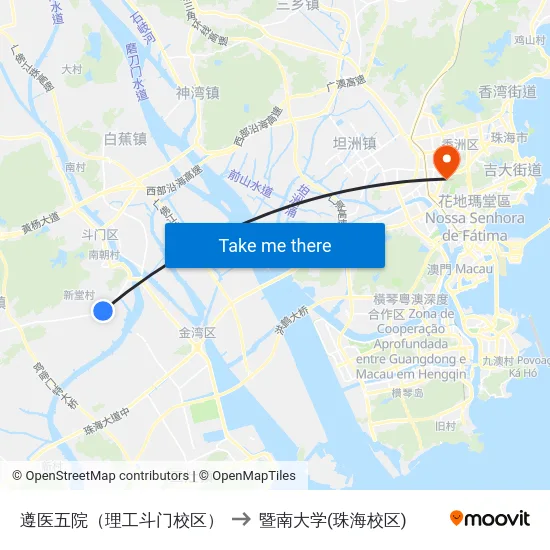 遵医五院（理工斗门校区） to 暨南大学(珠海校区) map