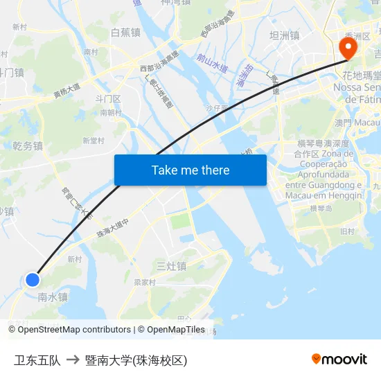 卫东五队 to 暨南大学(珠海校区) map