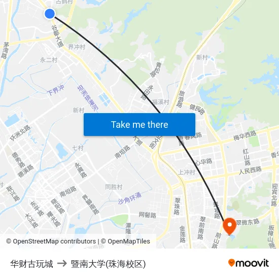 华财古玩城 to 暨南大学(珠海校区) map