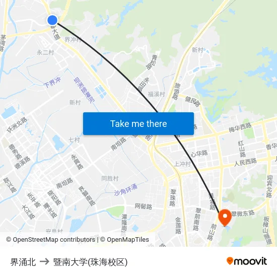 界涌北 to 暨南大学(珠海校区) map