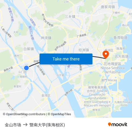 金山市场 to 暨南大学(珠海校区) map