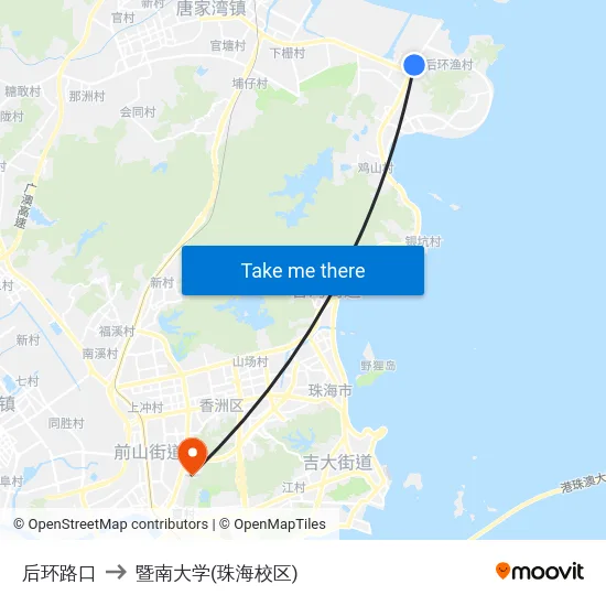 后环路口 to 暨南大学(珠海校区) map