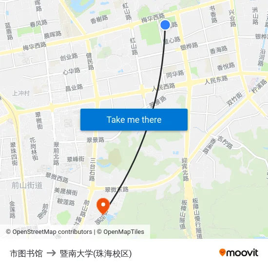 市图书馆 to 暨南大学(珠海校区) map
