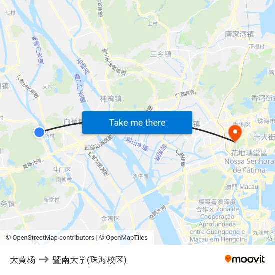 大黄杨 to 暨南大学(珠海校区) map