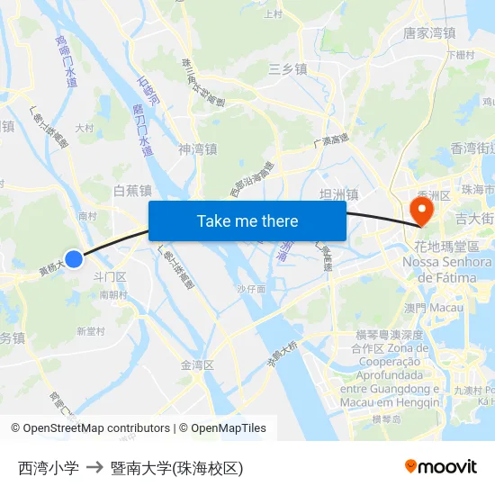 西湾小学 to 暨南大学(珠海校区) map